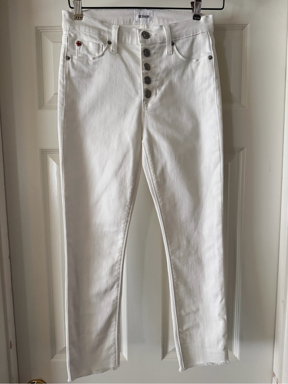 Hudson Jeans White High-Rise Skinny Button-Fly Denim